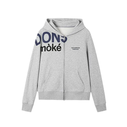 Contrast Slogan Zip Hoodie