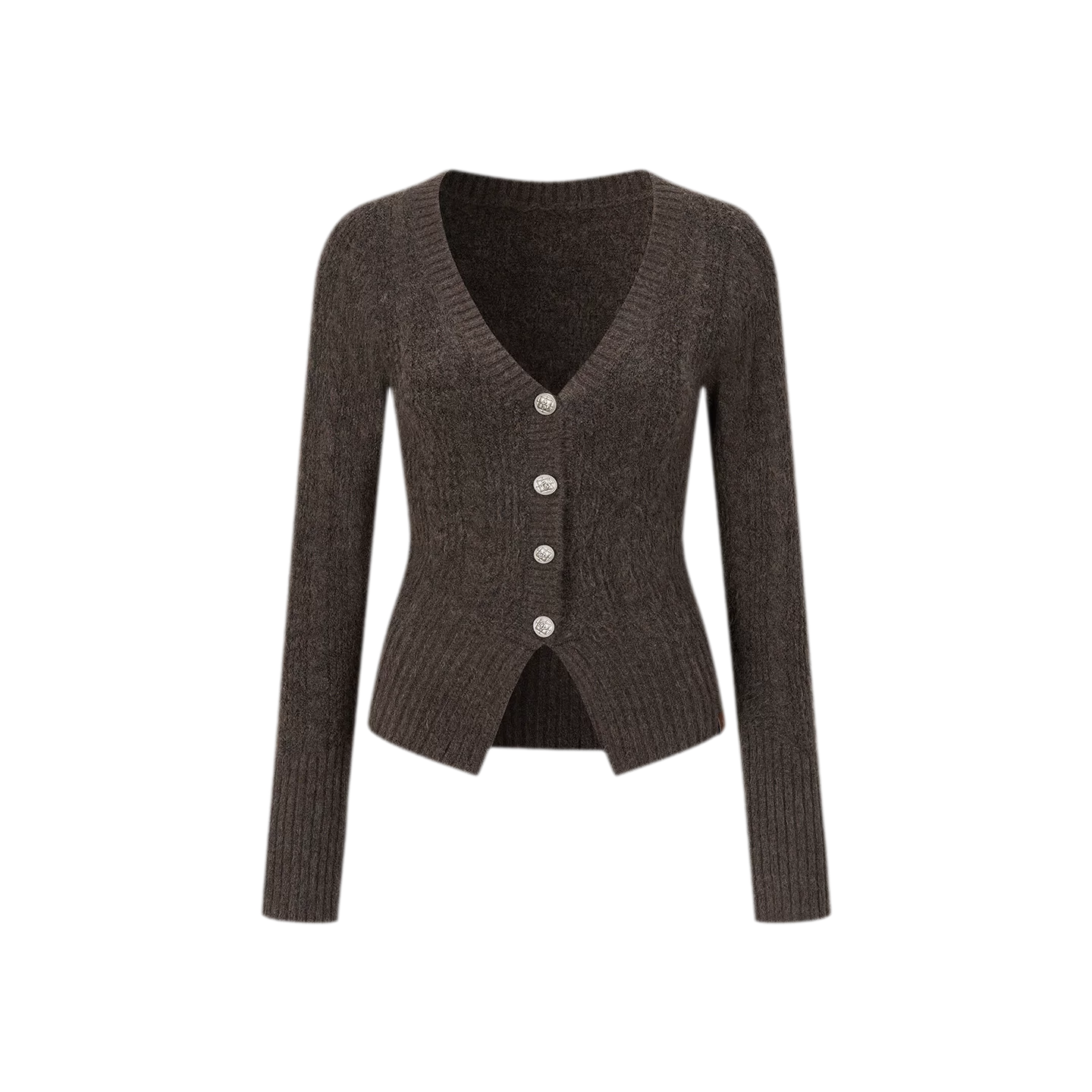 Brushed Cable-Knit Fitted Cardigan