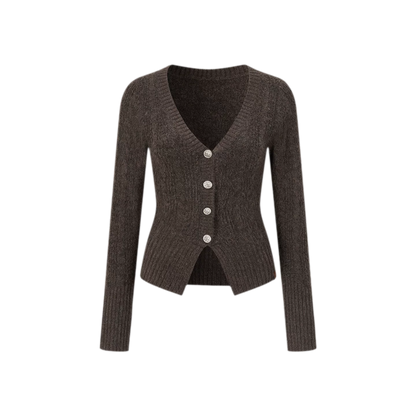 Brushed Cable-Knit Fitted Cardigan