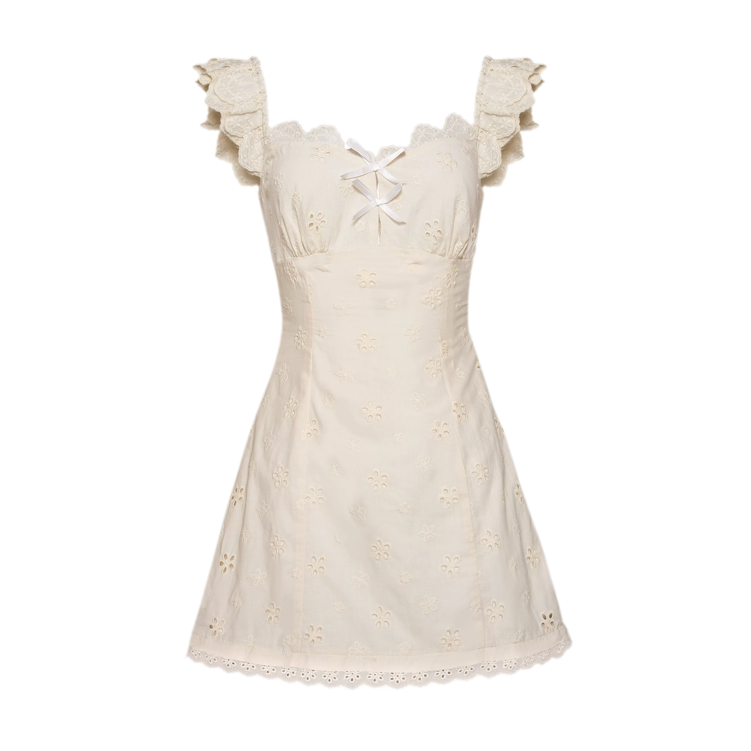 Embroidered Lace Flutter Sleeve Dress