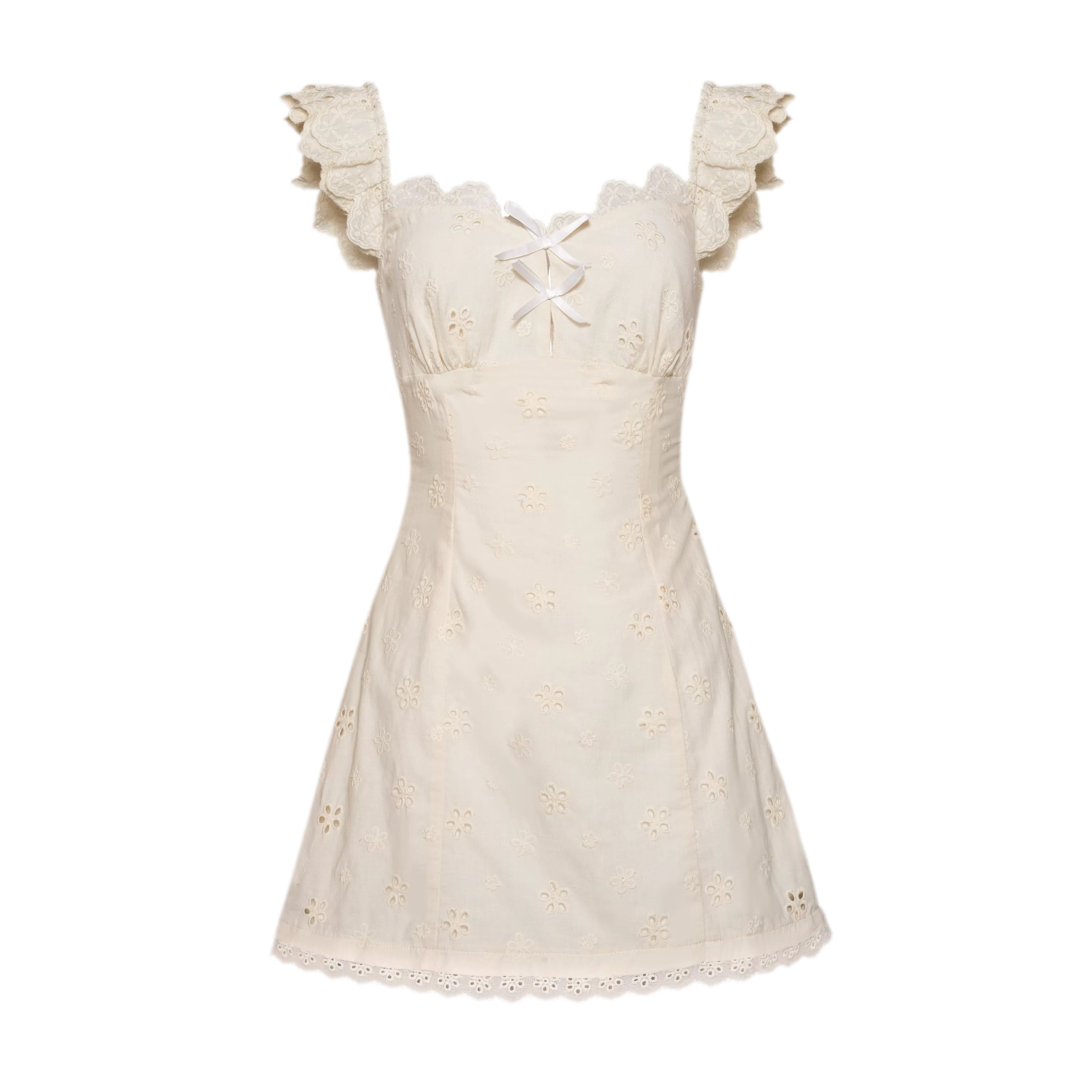 Embroidered Lace Flutter Sleeve Dress