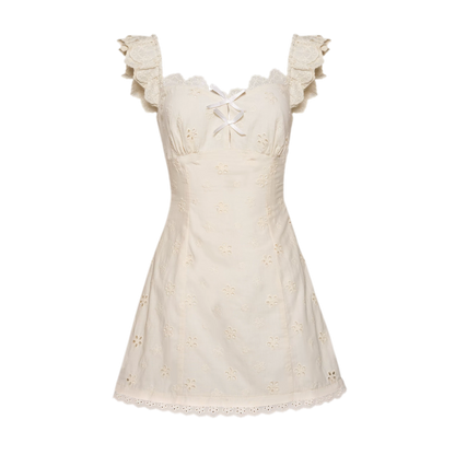 Embroidered Lace Flutter Sleeve Dress