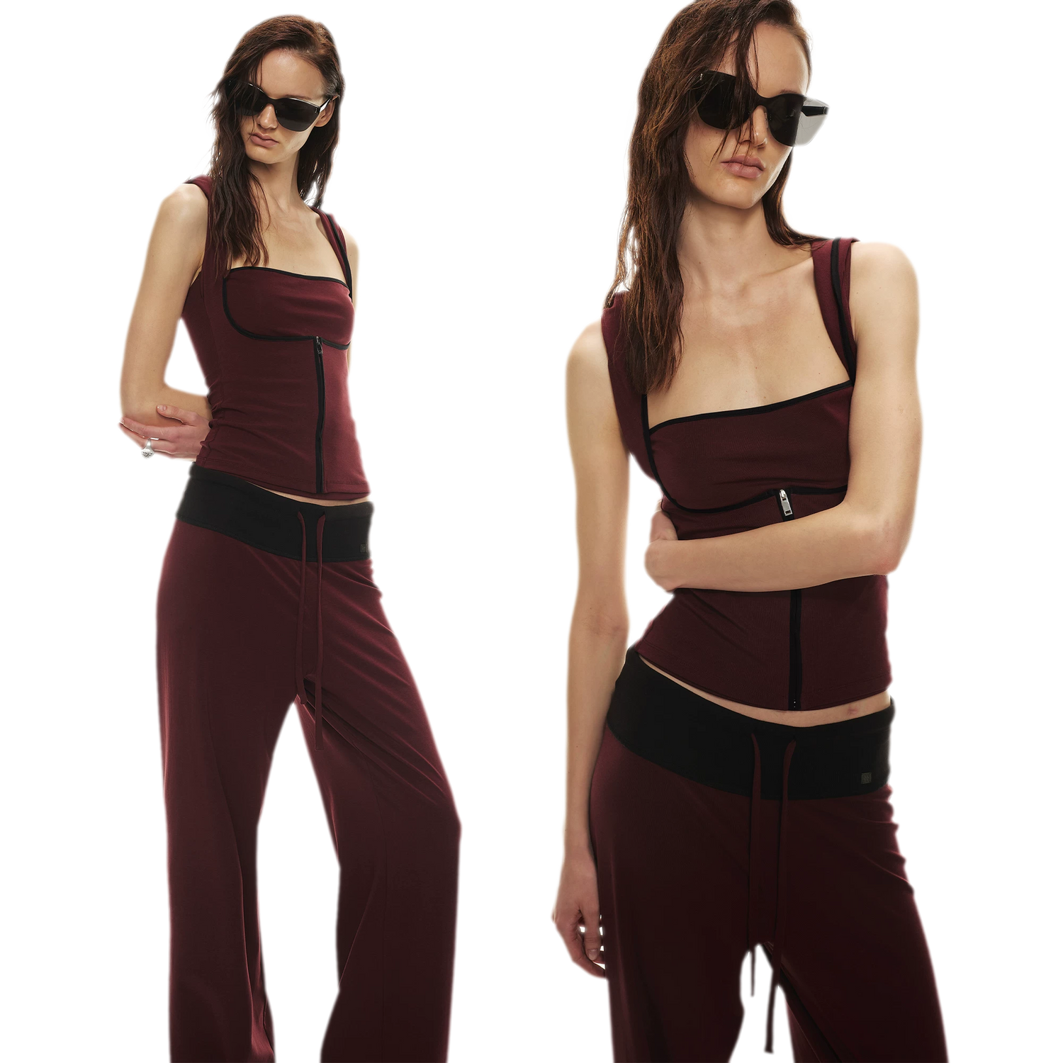 Tencel Knit Two-Piece Hoodie Vest &amp; Drawstring Pants