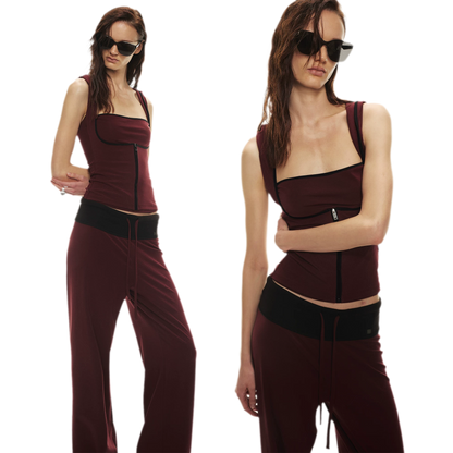 Tencel Knit Two-Piece Hoodie Vest &amp; Drawstring Pants