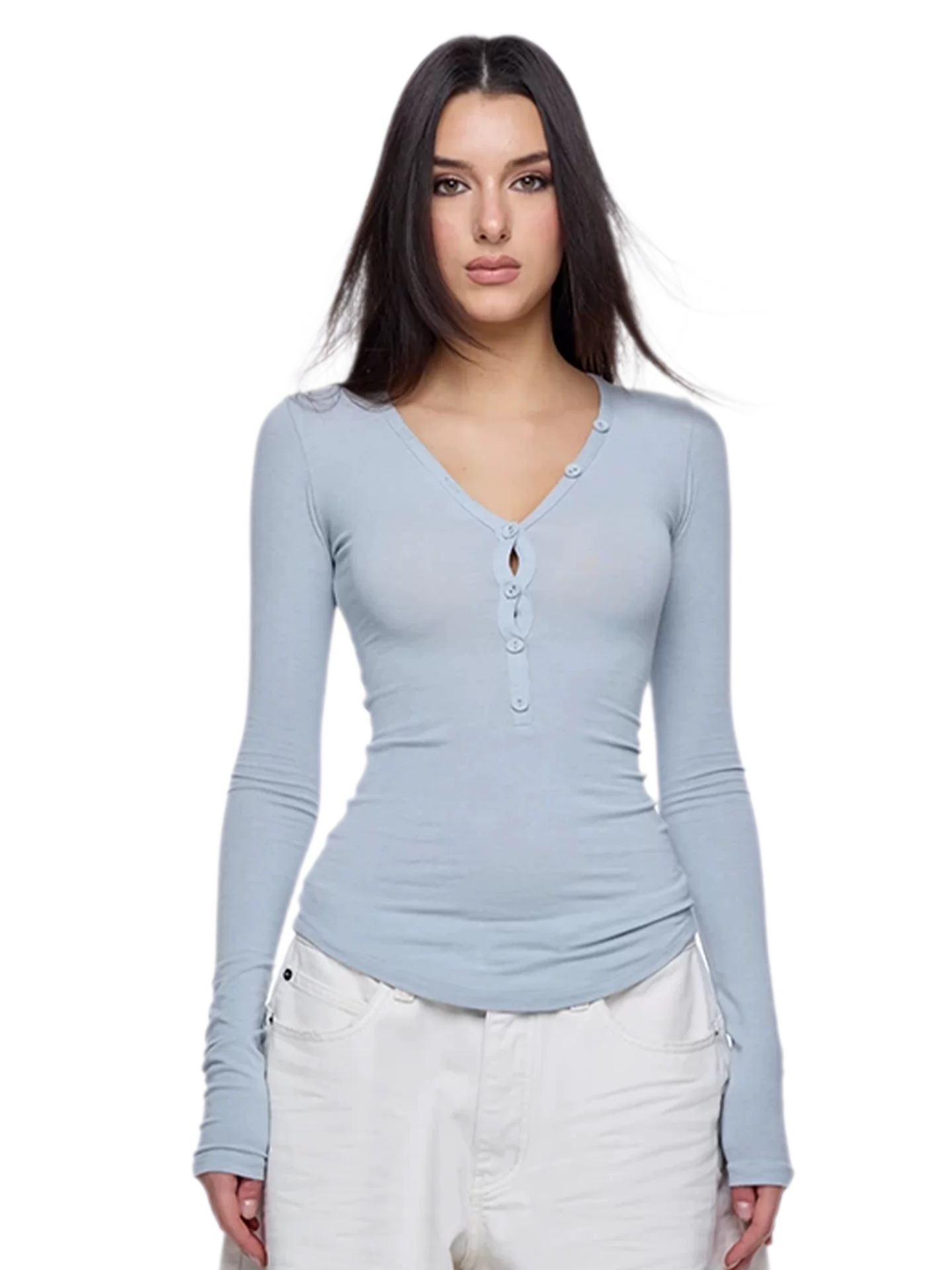 Slim V-Neck Knit Top