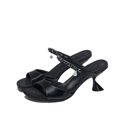 Silk Cow Leather High Heel Sandals with Pearl