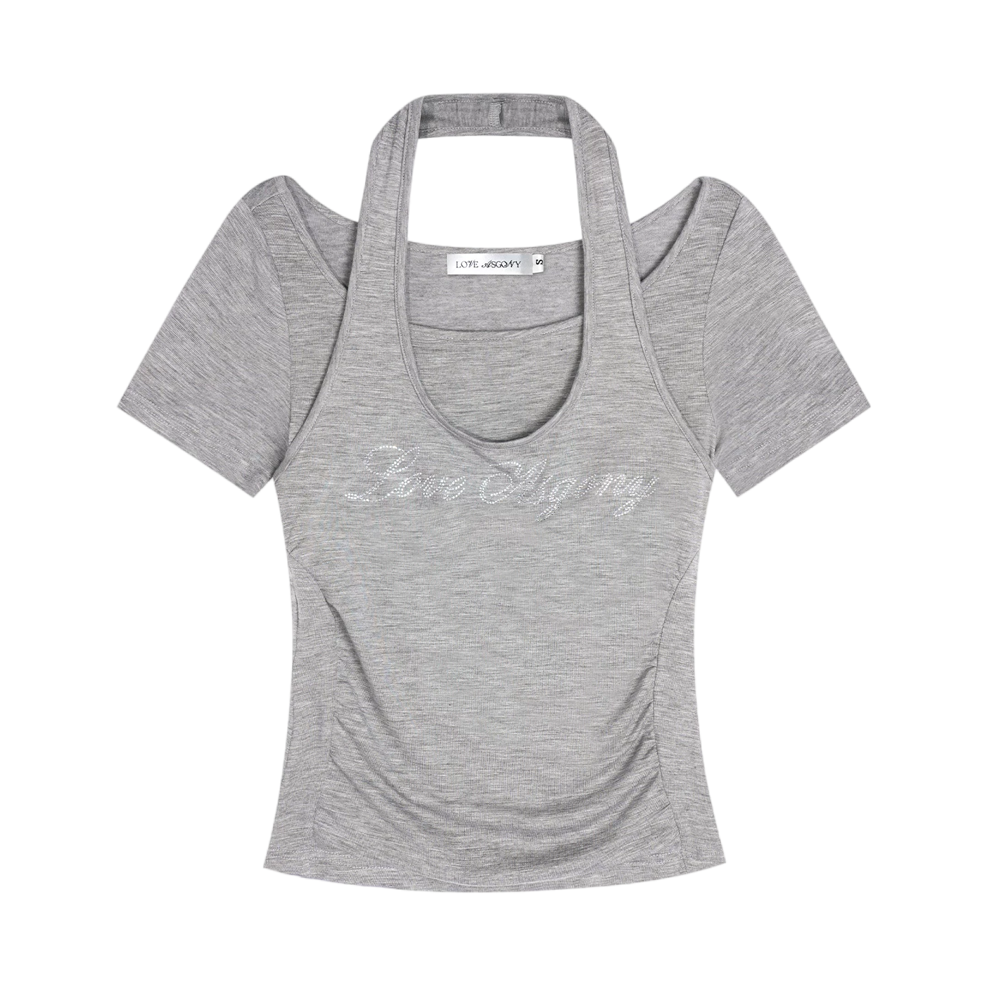 Lyocell Rhinestone Pleated Short Sleeve T-Shirt