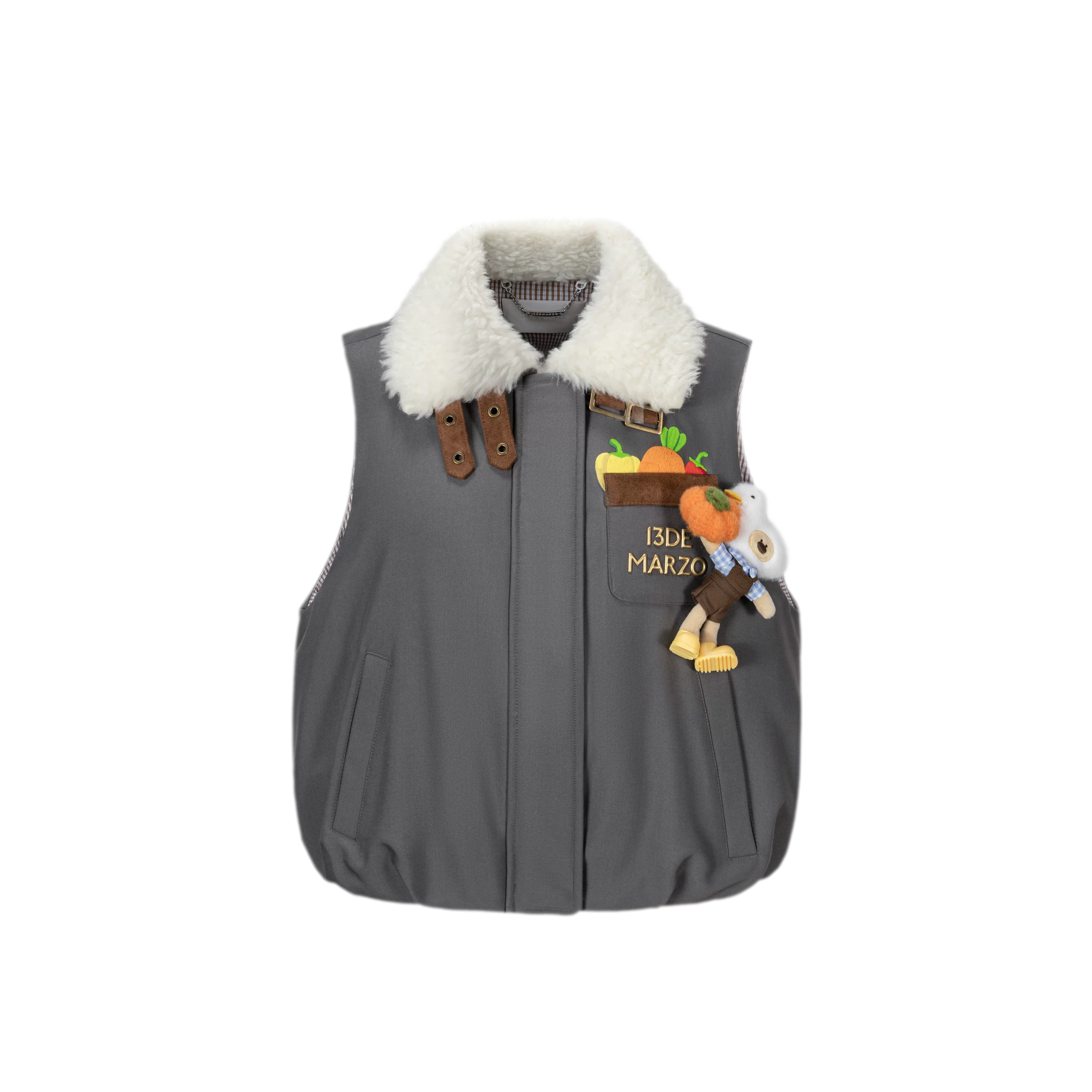 Textured Faux-Fur Collar Vest