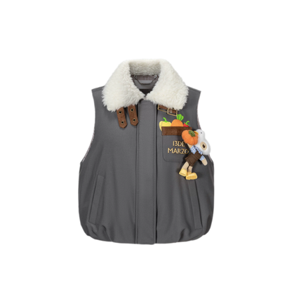 Textured Faux-Fur Collar Vest