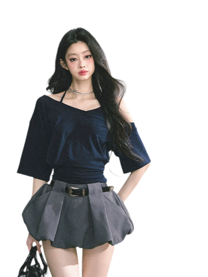 Asymmetric Beaded Off-Shoulder Top