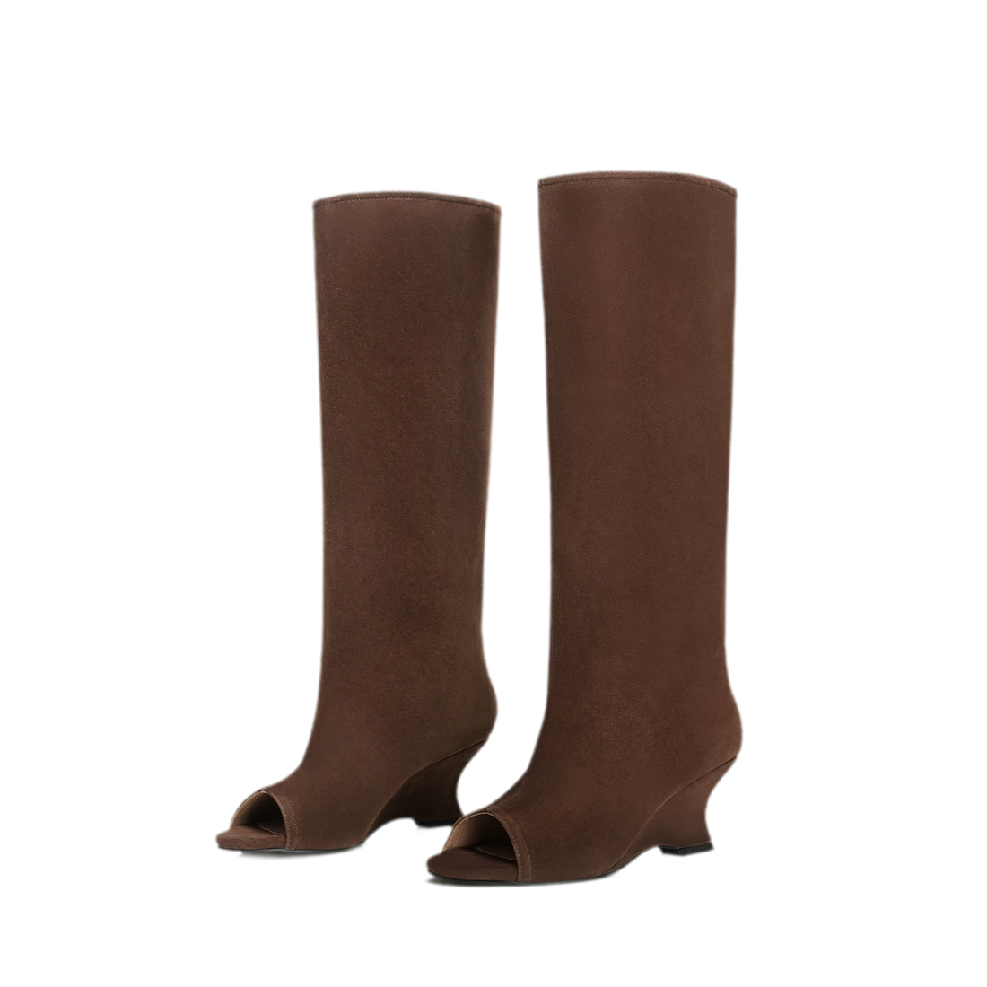 Suede Textured Open-Toe Wedge Boots