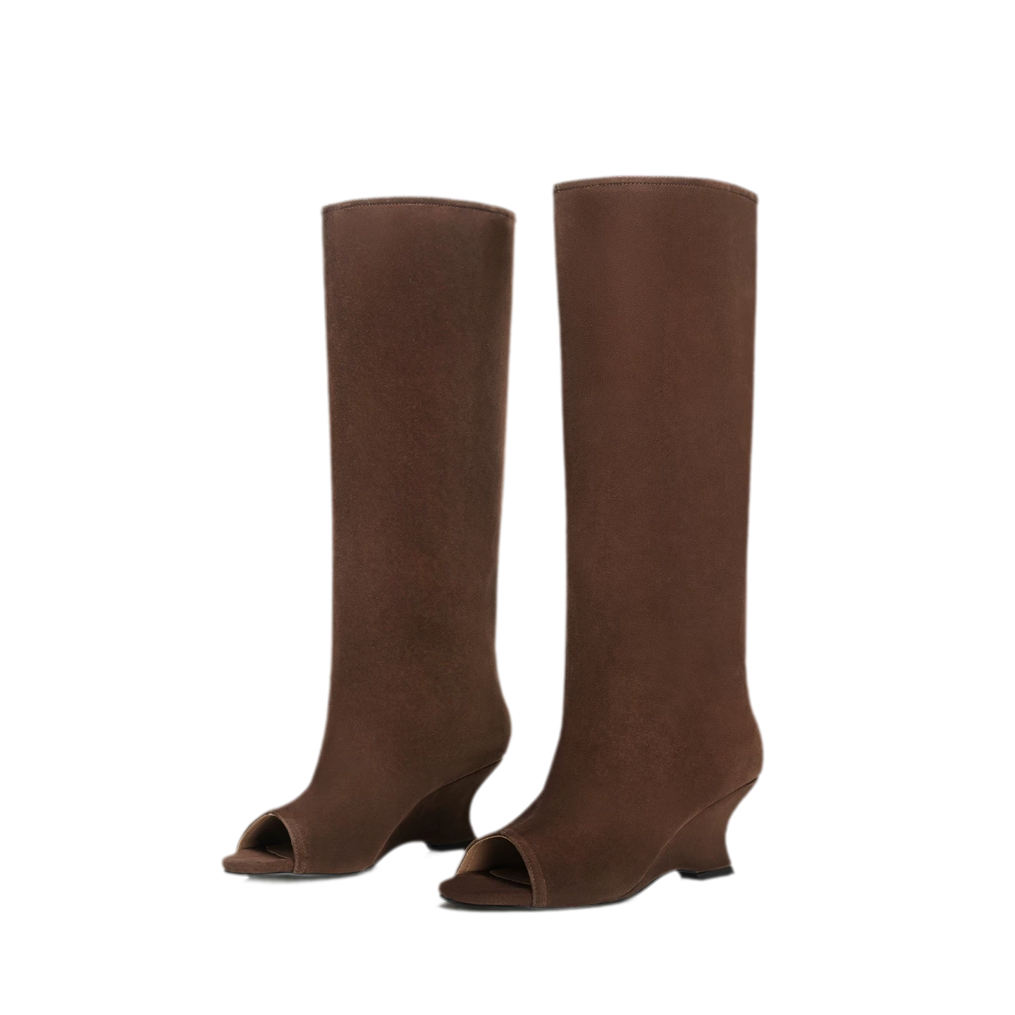 Suede Textured Open-Toe Wedge Boots