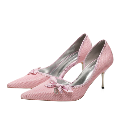 Glossy Bow Pointed-Toe Pumps