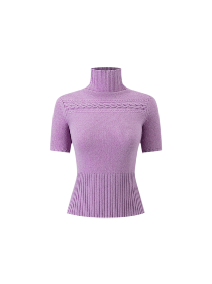 Jersey de cuello alto corto de punto trenzado 100% lana