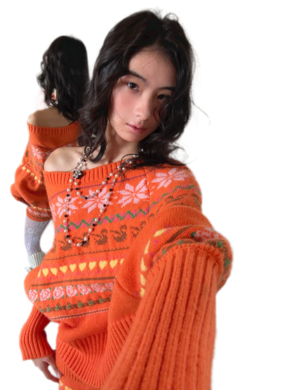 Fair Isle One-Shoulder Set