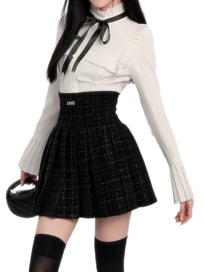 Tweed Ruffle Shirt Jacket Set