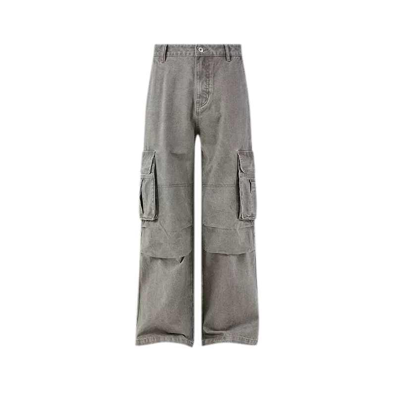Washed Distressed Wide-Leg Cargo Pants