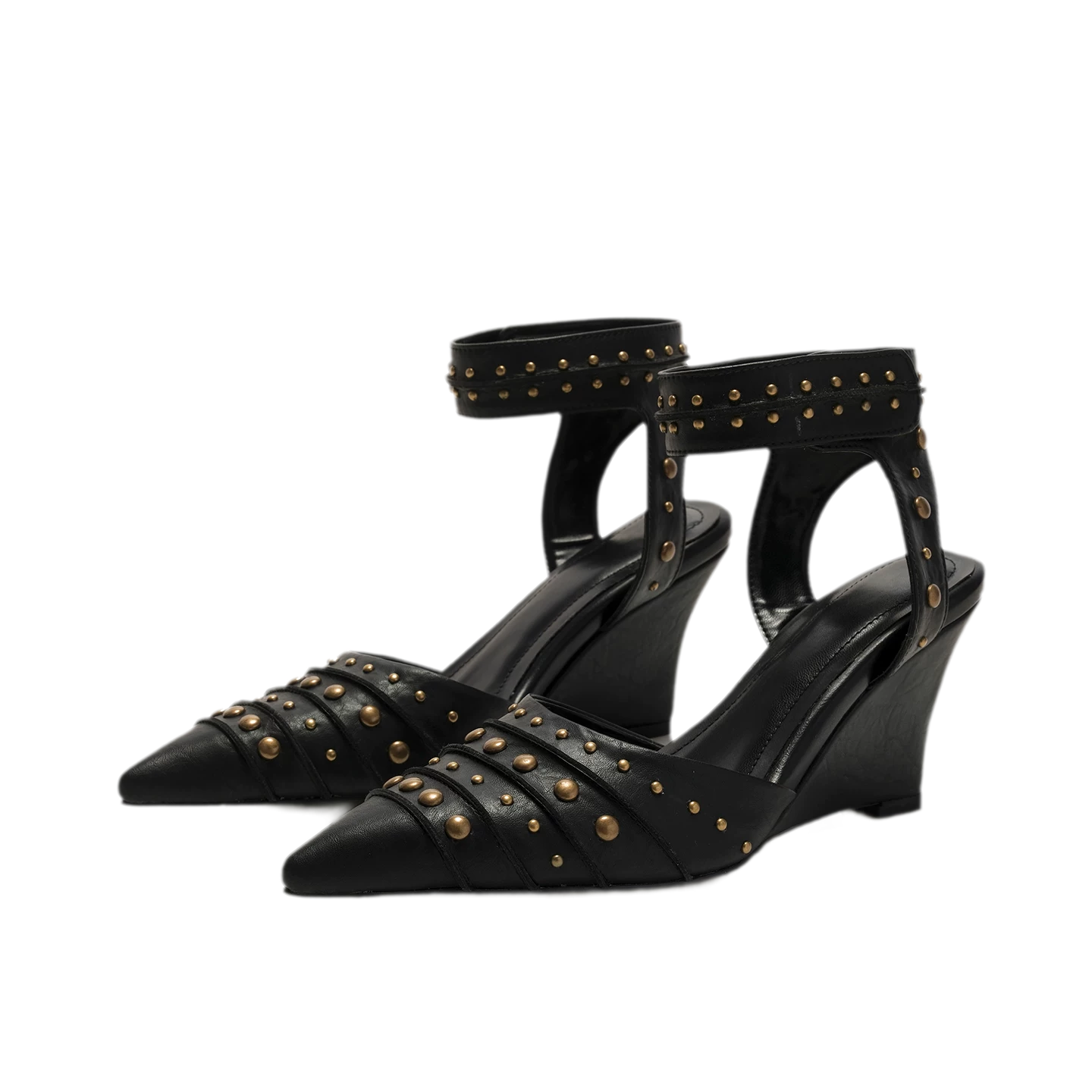 Studded Pointed-Toe Wedge Sandals
