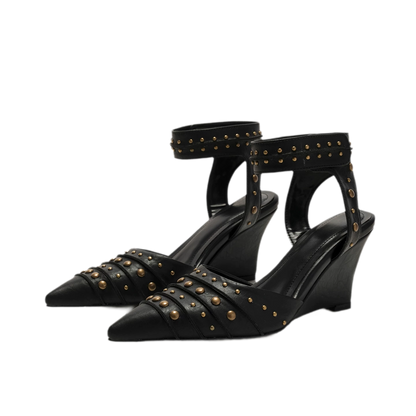 Studded Pointed-Toe Wedge Sandals