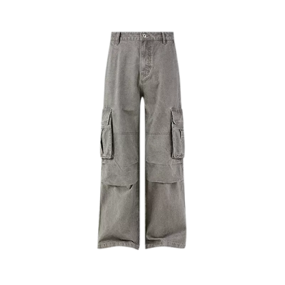 Washed Distressed Wide-Leg Cargo Pants