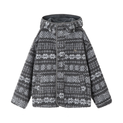 Jacquard Plush Fleece Hooded Jacket