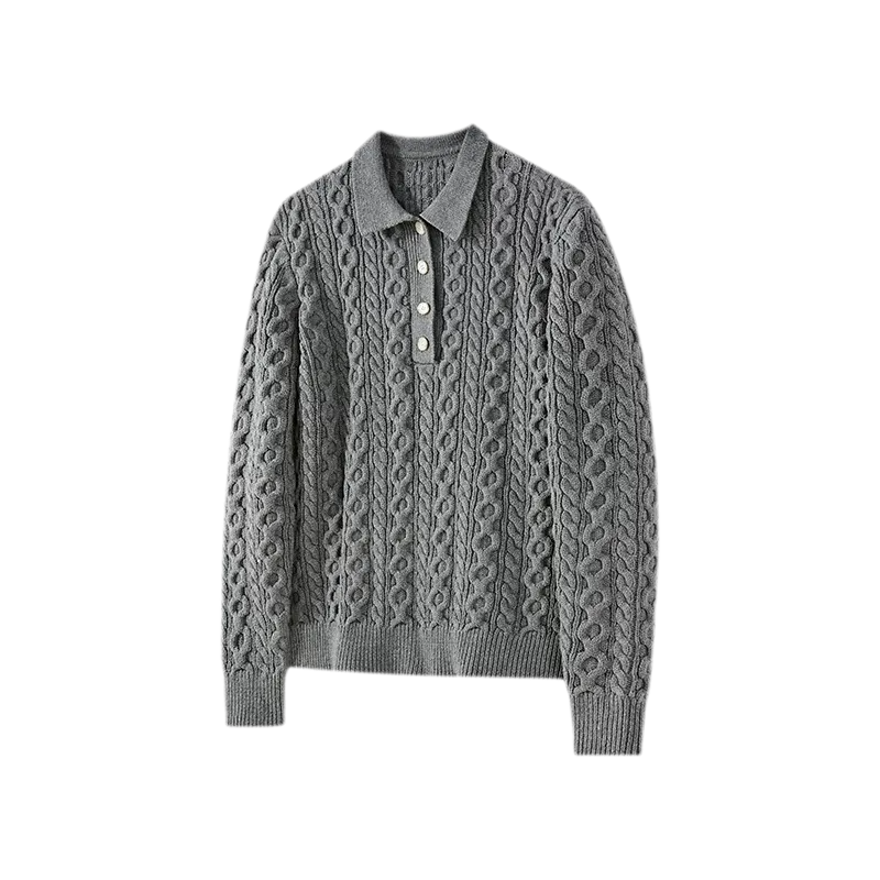Chunky Cable Knit Polo Sweater