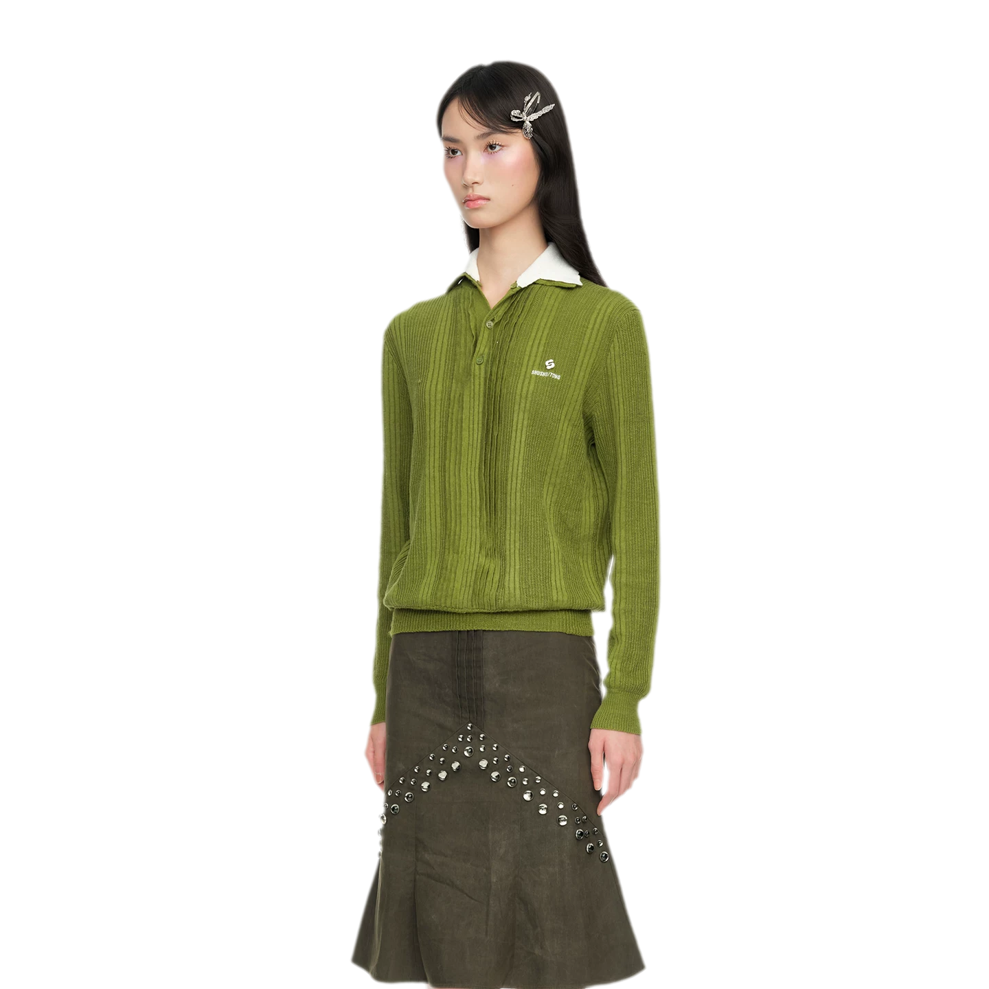 Summer Knit Pullover with Contrasting Collar