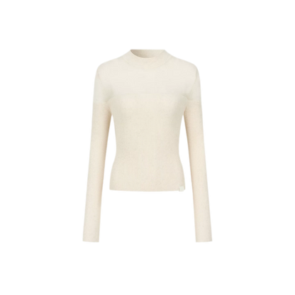 Sheer Mesh Mock-Neck Knit Top