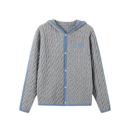 Arctic Velvet Cable-Knit Hooded Cardigan