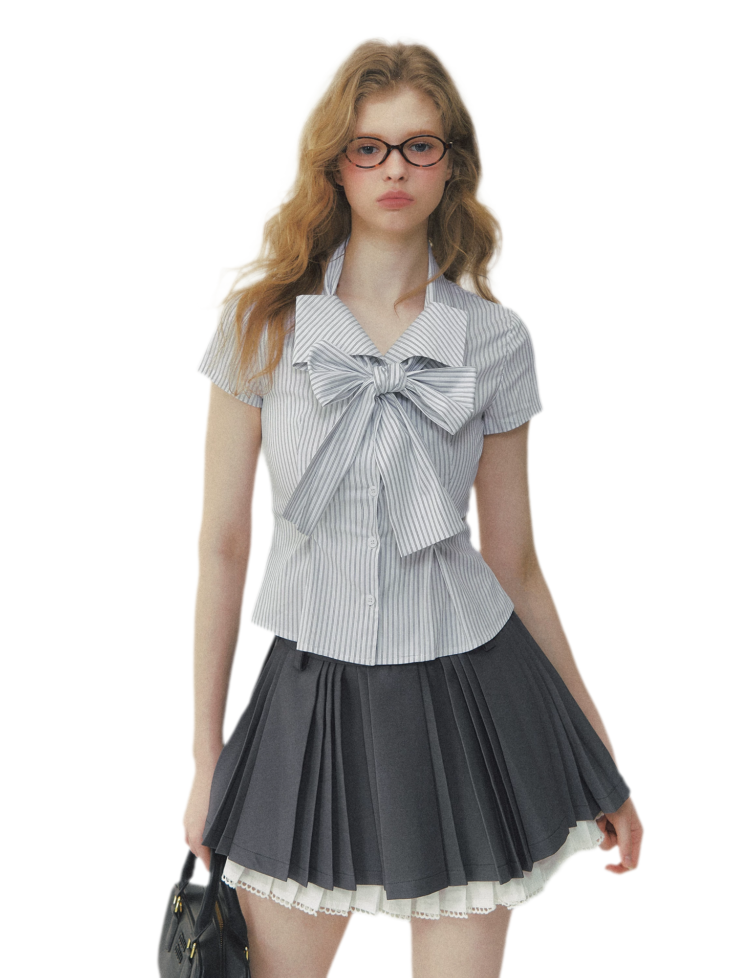 Bow Stripe Shirt Set