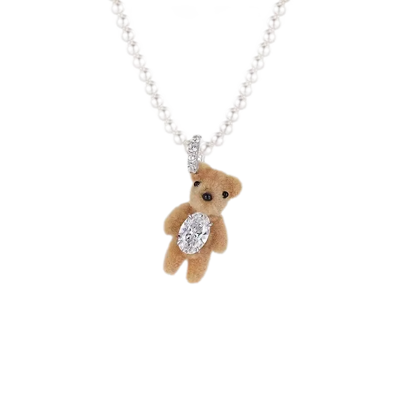 Flocked Teddy Bear Necklace