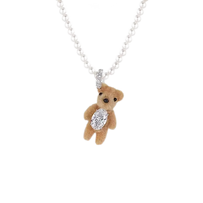 Flocked Teddy Bear Necklace