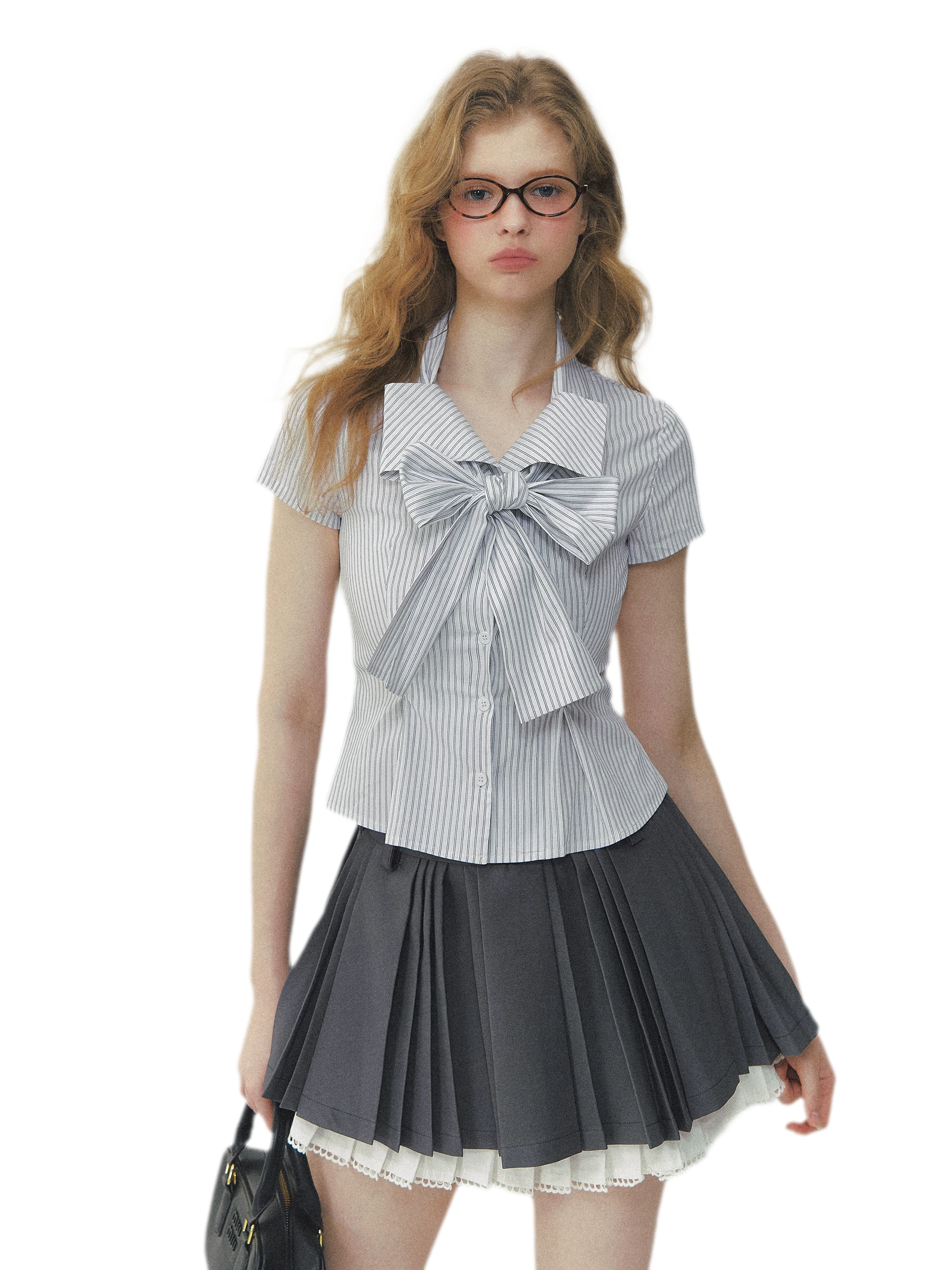 Bow Stripe Shirt Set