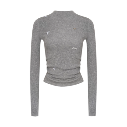 Fine Wool Ruched Bow Top