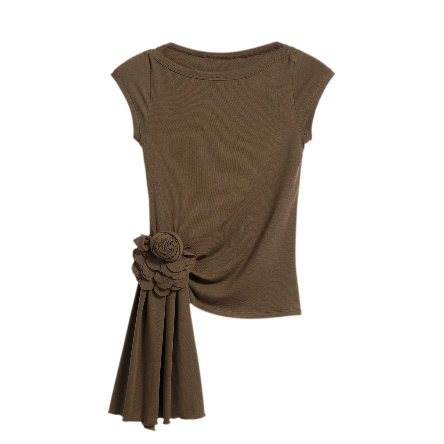 Asymmetric Flower Short Sleeve Top