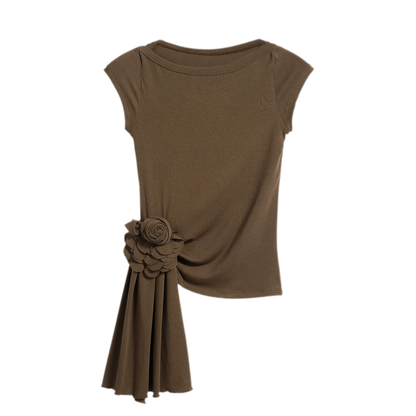 Asymmetric Flower Short Sleeve Top