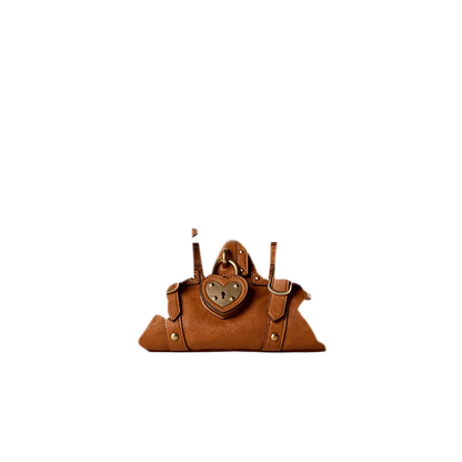Textured Heart-Lock Top-Handle Bag