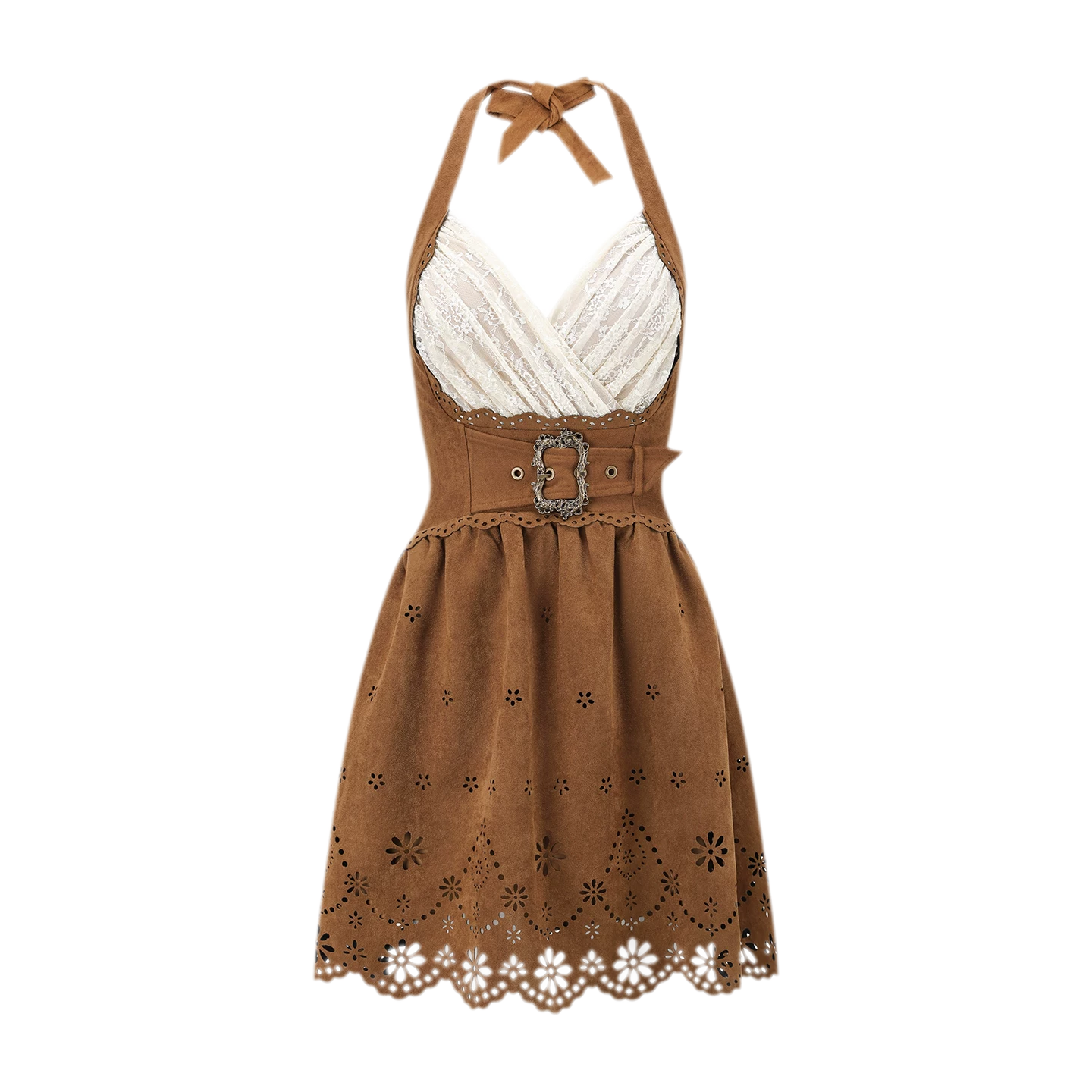 Suede-Look Corset Pleated Skirt Set