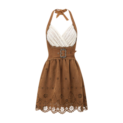 Suede-Look Corset Pleated Skirt Set