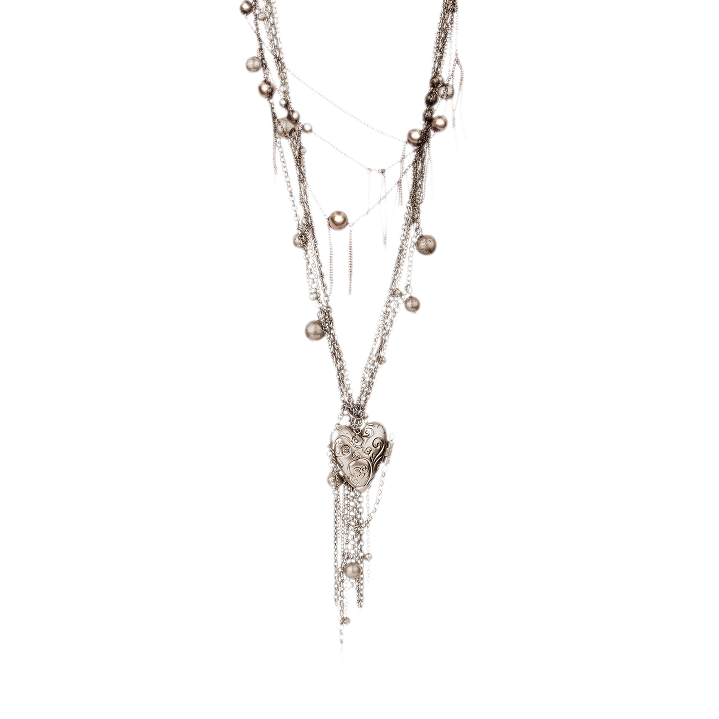 Vintage French Multi-Layer Heart Tassel Necklace