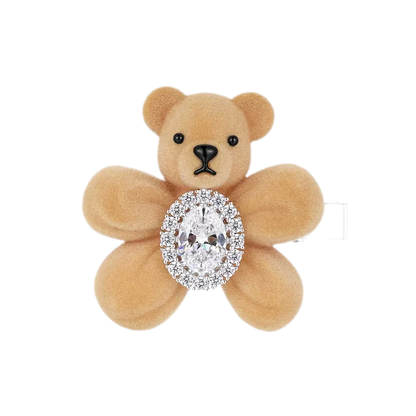 Pinza para el cabello con oso flocado y piedras preciosas