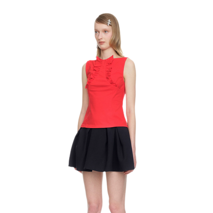 Ruffle Trim Fitted Top