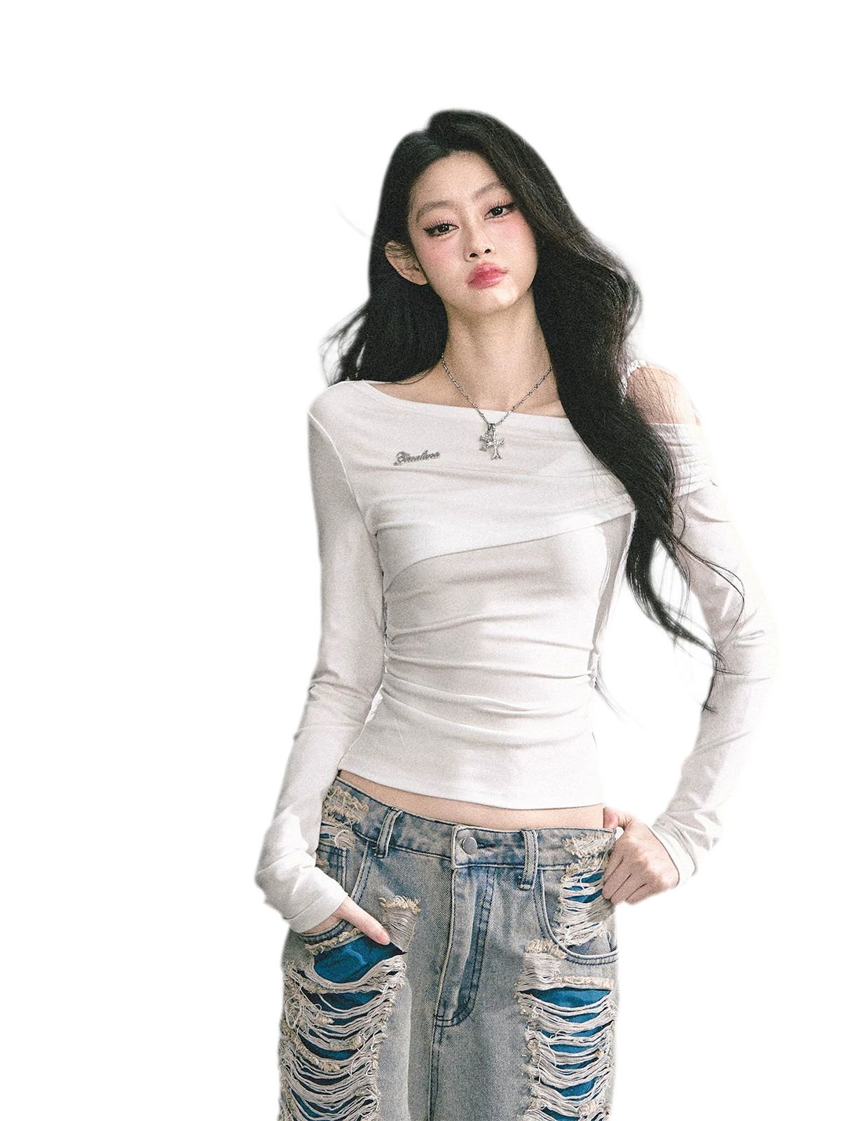 Lace Cutout Shoulder Tee