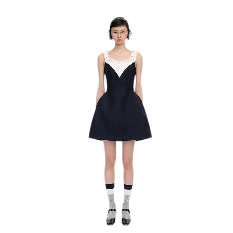Ruffled Contrast Mini Dress