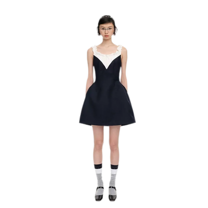 Ruffled Contrast Mini Dress