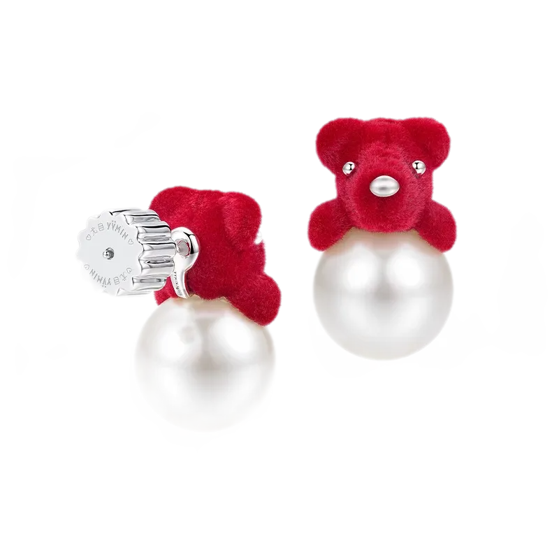 Pearl Teddy Bear Earrings