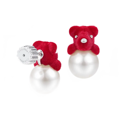 Pearl Teddy Bear Earrings