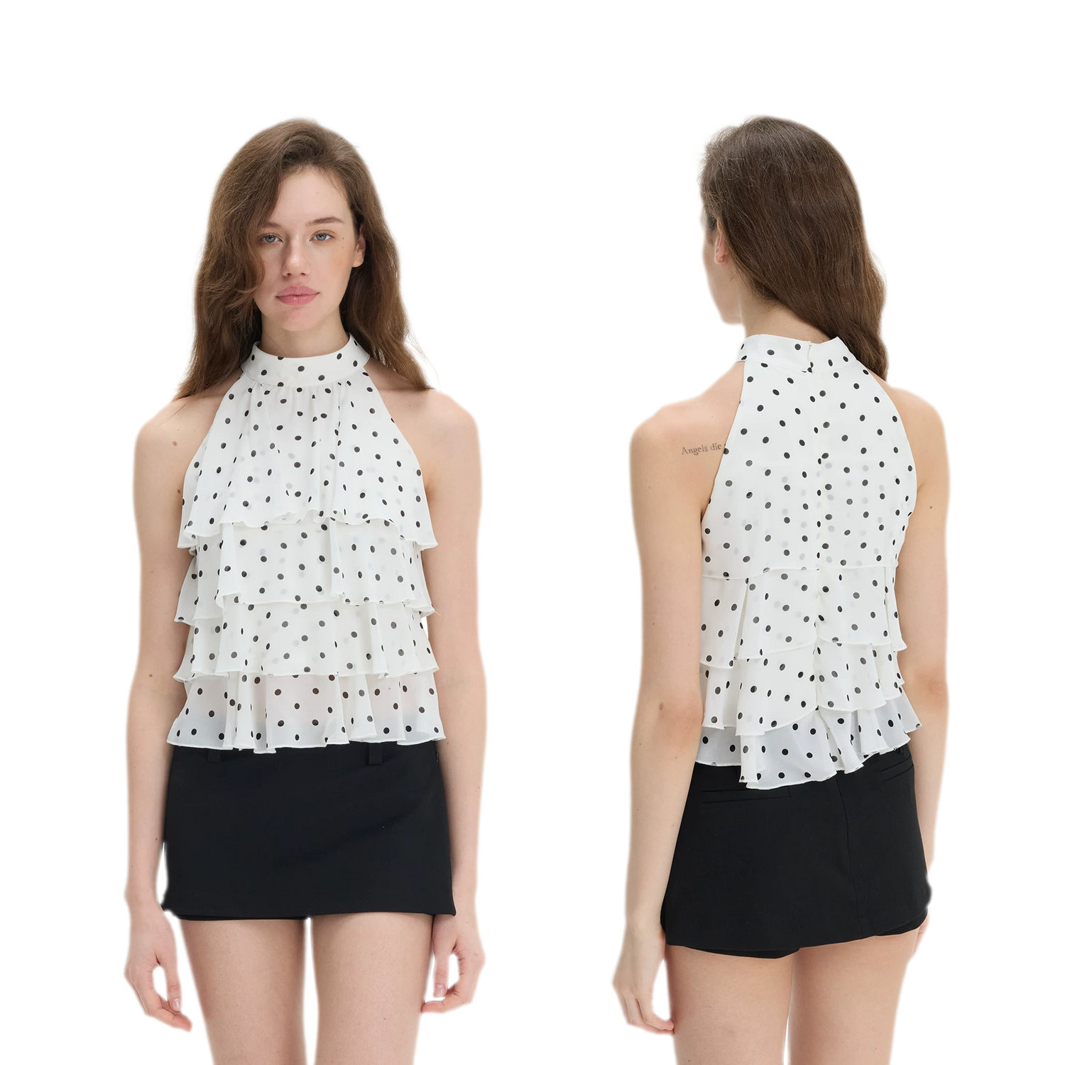 Polka-Dot Ruffle Halter Top