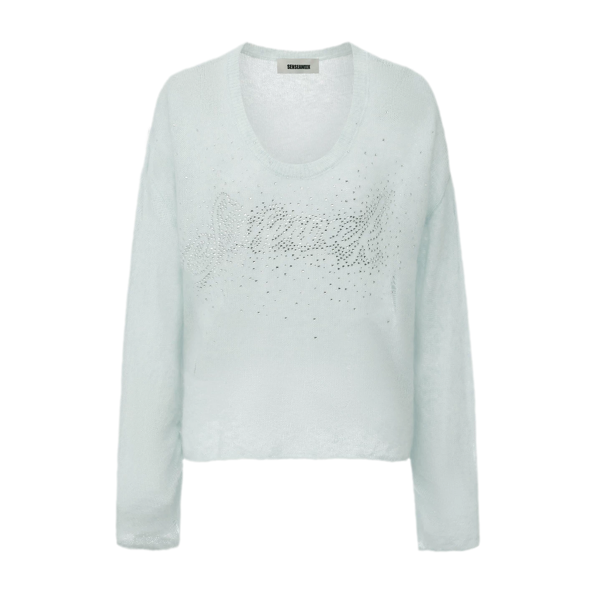 Pullover in mohair effetto consumato con strass
