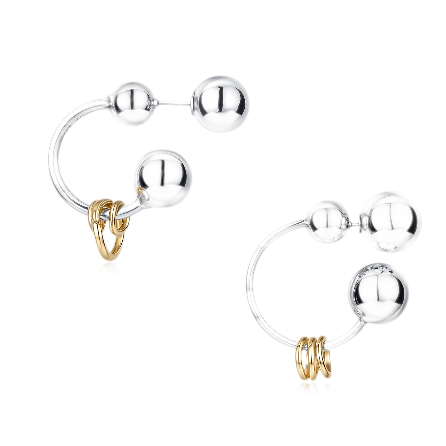 Reconstructed Series Gold and Silver Ball Earrings